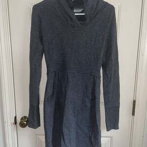 Athleta Blissful Hoodie Cowl Neck Sweater Dress Gray